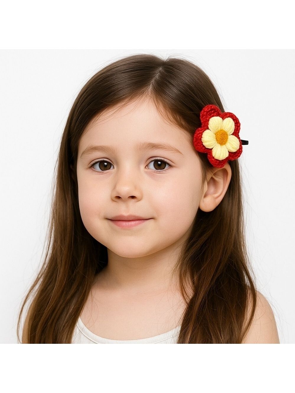 Hand Crafted bow hair accessory crochet red flower black alligator clip boho